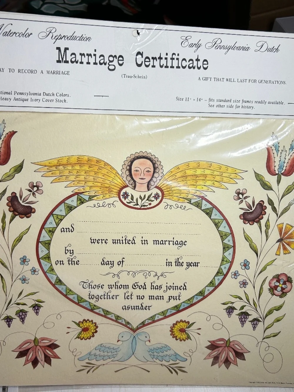 VTG 1968 Fraktur Folk Art Early PA Dutch Marriage/Birth certificates
